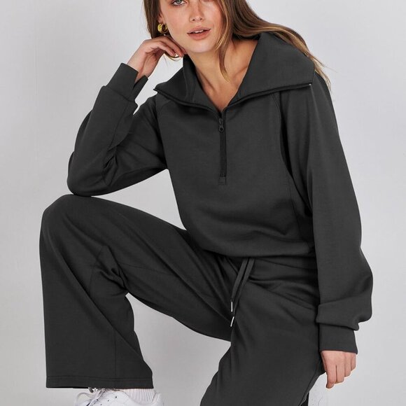 Women Oversized 2-Piece Sweatset Black XL - Picture 7 of 9